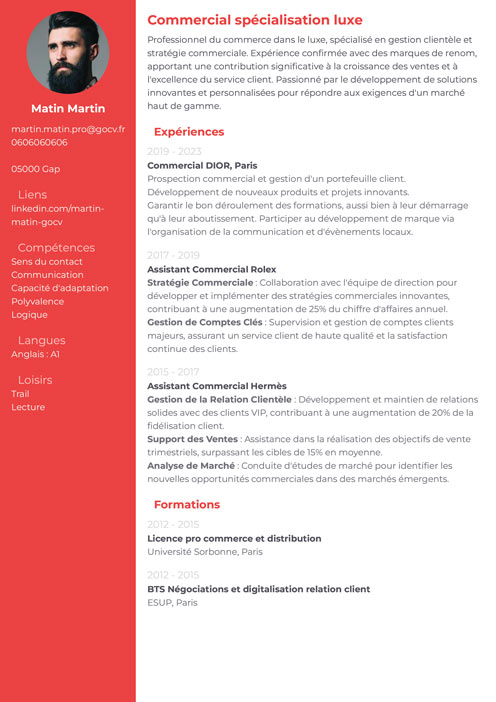 exemple de template de CV GoCV